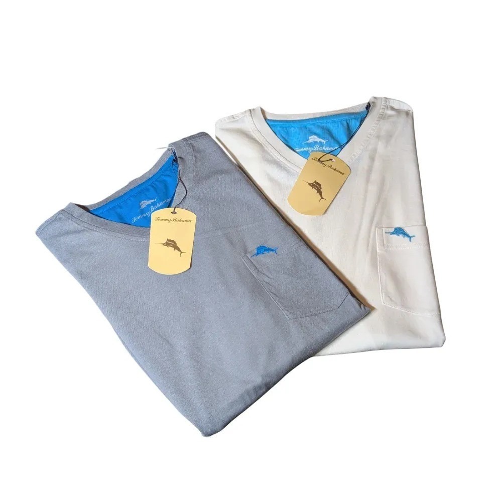 Tommy Bahama V-Neck Pocket Cotton T-Shirt Bundle Sz M NWT